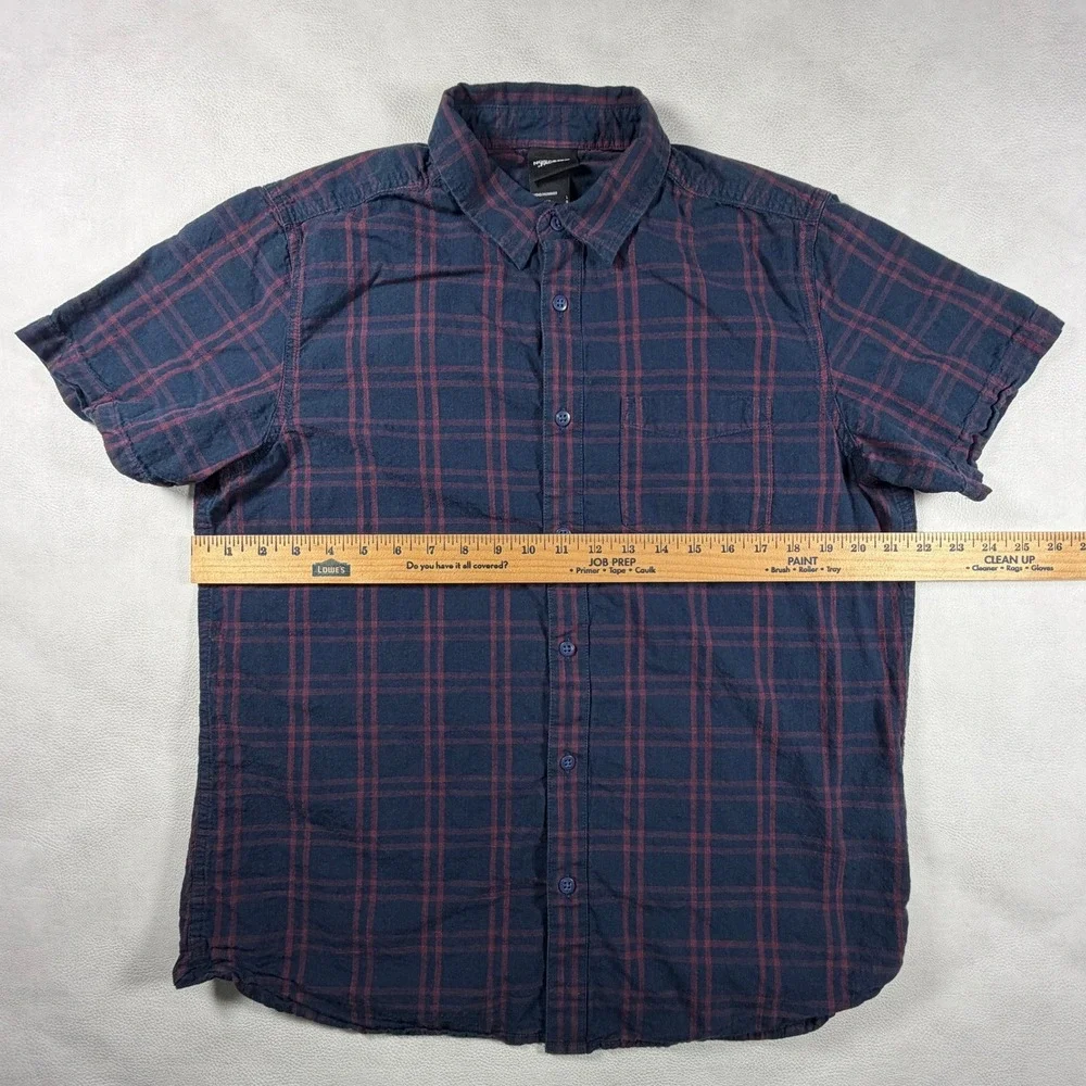 The North Face Mens Large Plaid Short Sleeve Button Down Shirt Navy‎ Burgundy